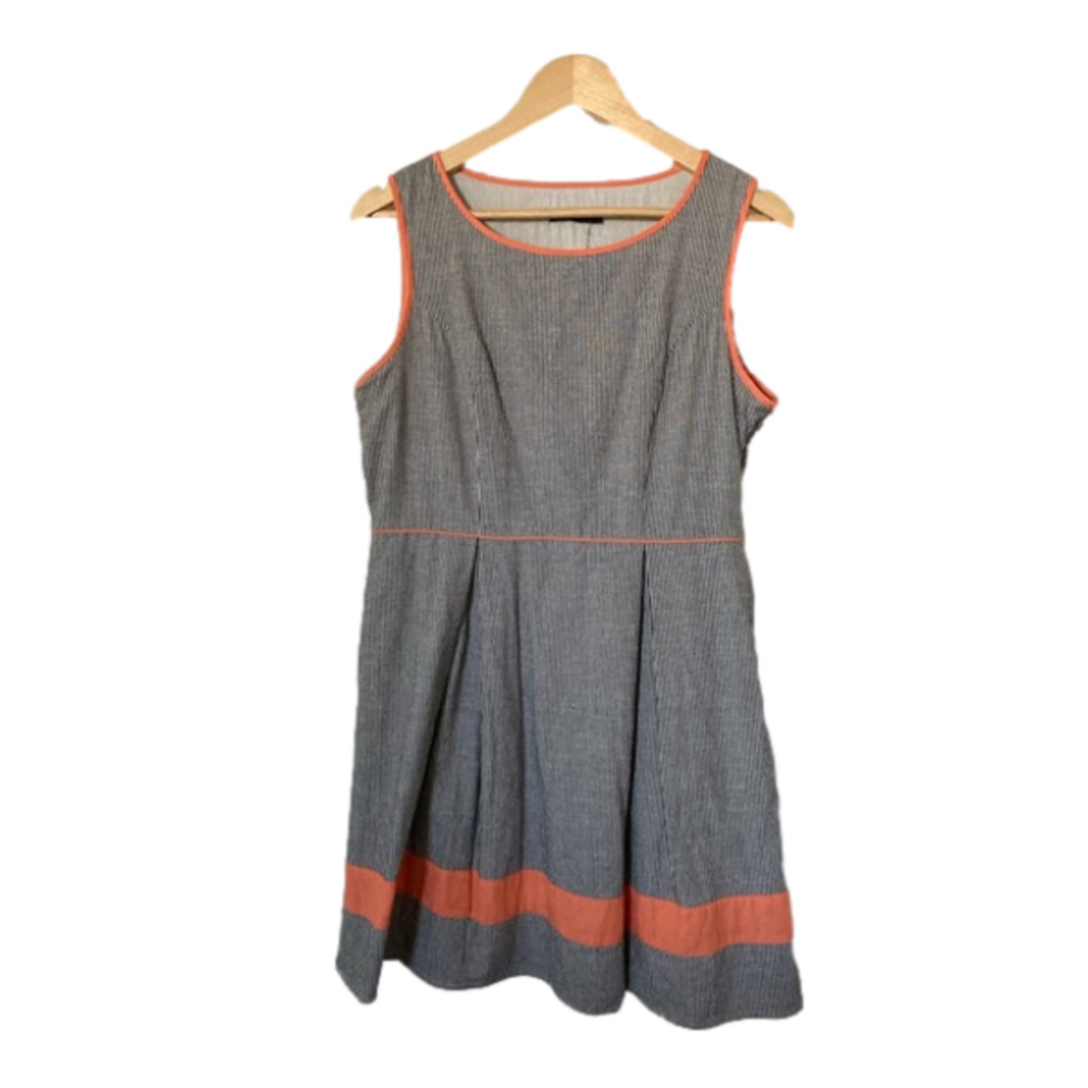 THML Anthropology sleeveless pinstripe pleated midi dress Large coral linen